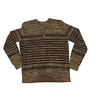 Express Men's Striped Sweater - Green and Black Size L